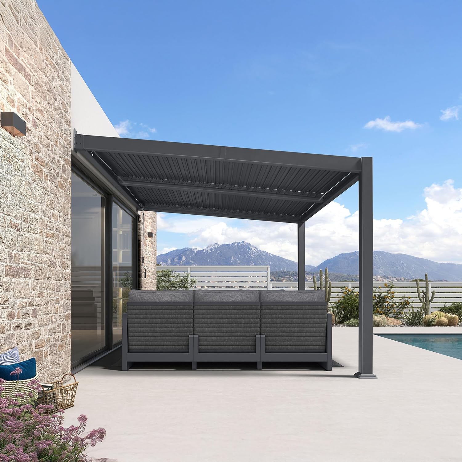 etezen - Pergola adossée 3x3.65m aluminium lames orientables durable