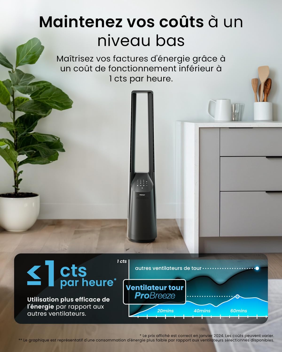 etezen Ventilateur Colonne Sans Pale - Ventilateur Tour Silencieux, Hauteur 101 cm avec 6 Vitesses, Oscillation 60°, Ventilateur Sans Lame Rafraichisseur d'Air Bladeless Noir