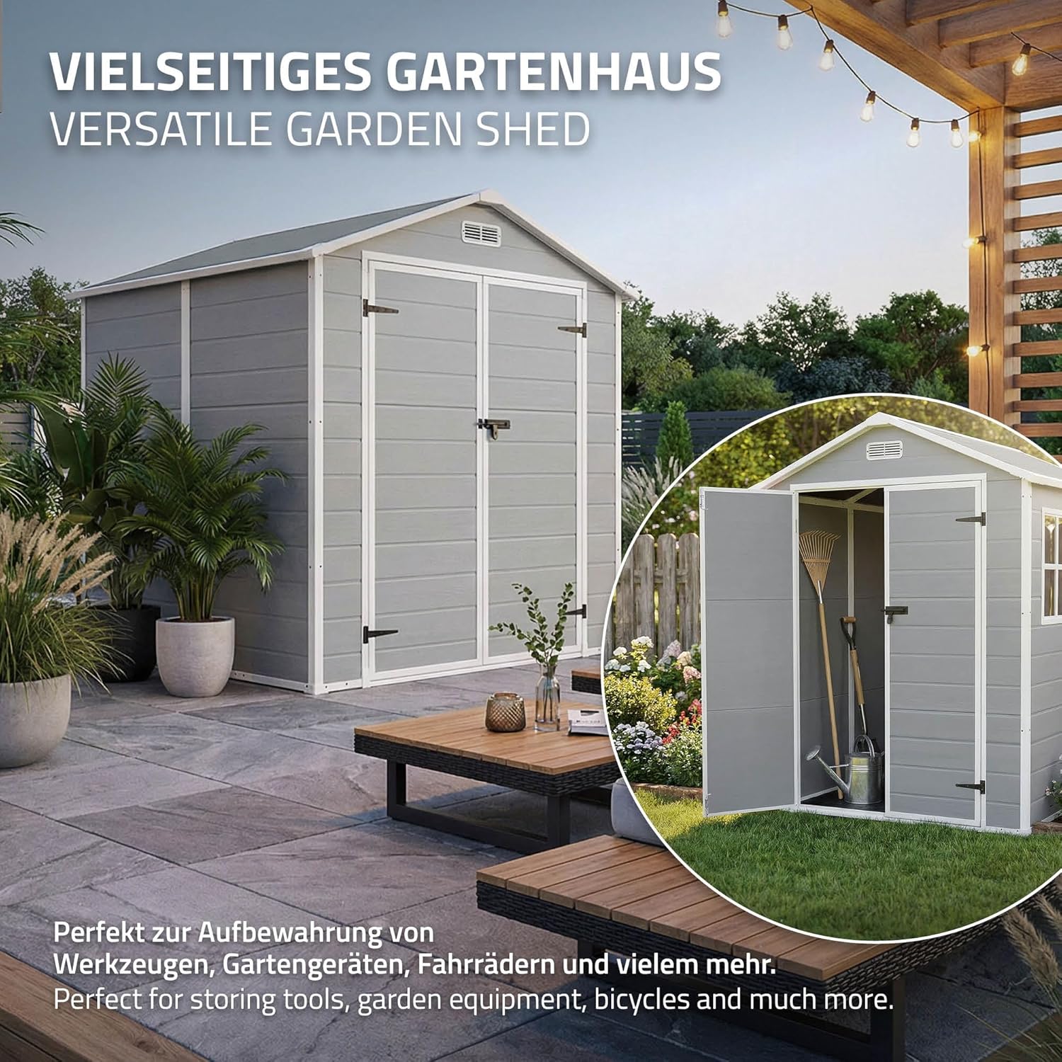 etezen - abri de jardin résine, 151x182x220 cm, double porte, fenêtre, 5m³