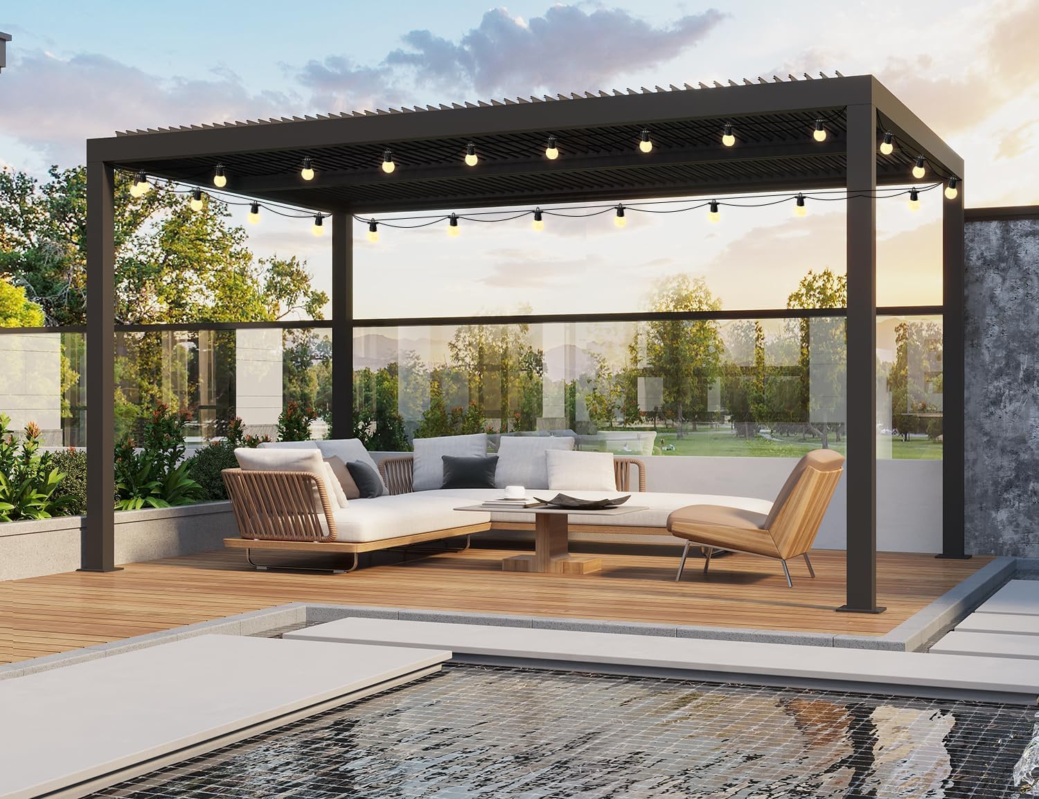 etezen - Pergola bioclimatique série aluminium - 4,6x3,3 m - lames orientables, éclairage intégré