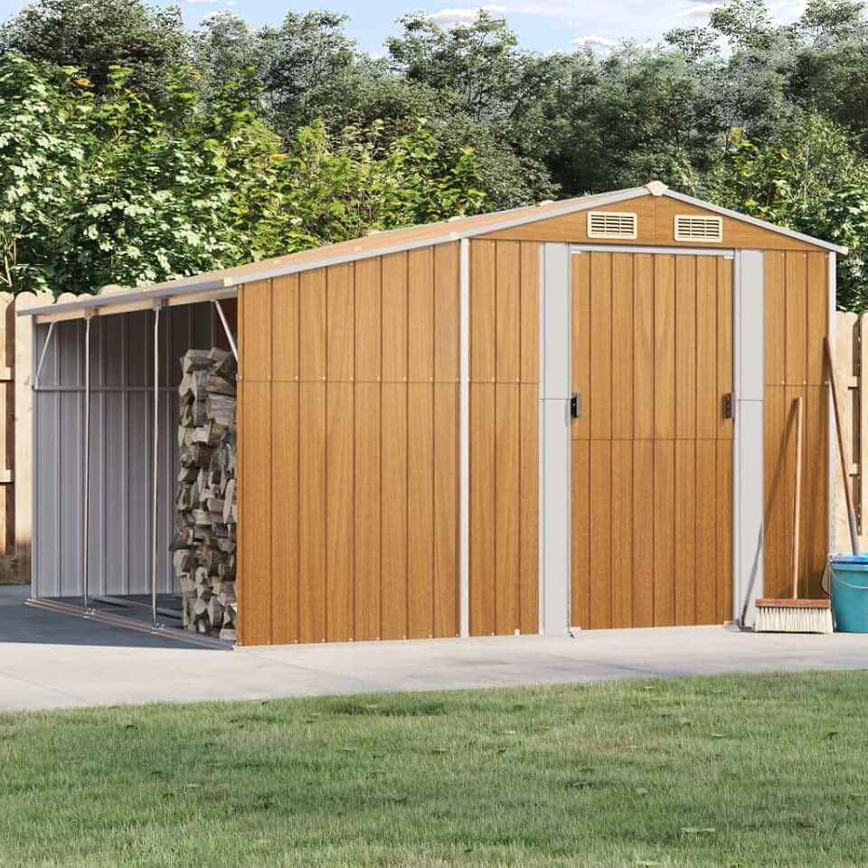 etezen - Abri de jardin - 277x279x179 cm - acier galvanisé, marron clair