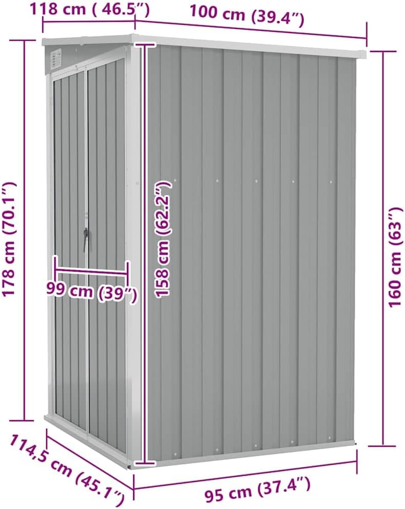 etezen Remise de Jardin Murale Gris 118x100x178 cm Acier galvanisé,Structures extérieures, Cabanes & abris de Jardin,316218