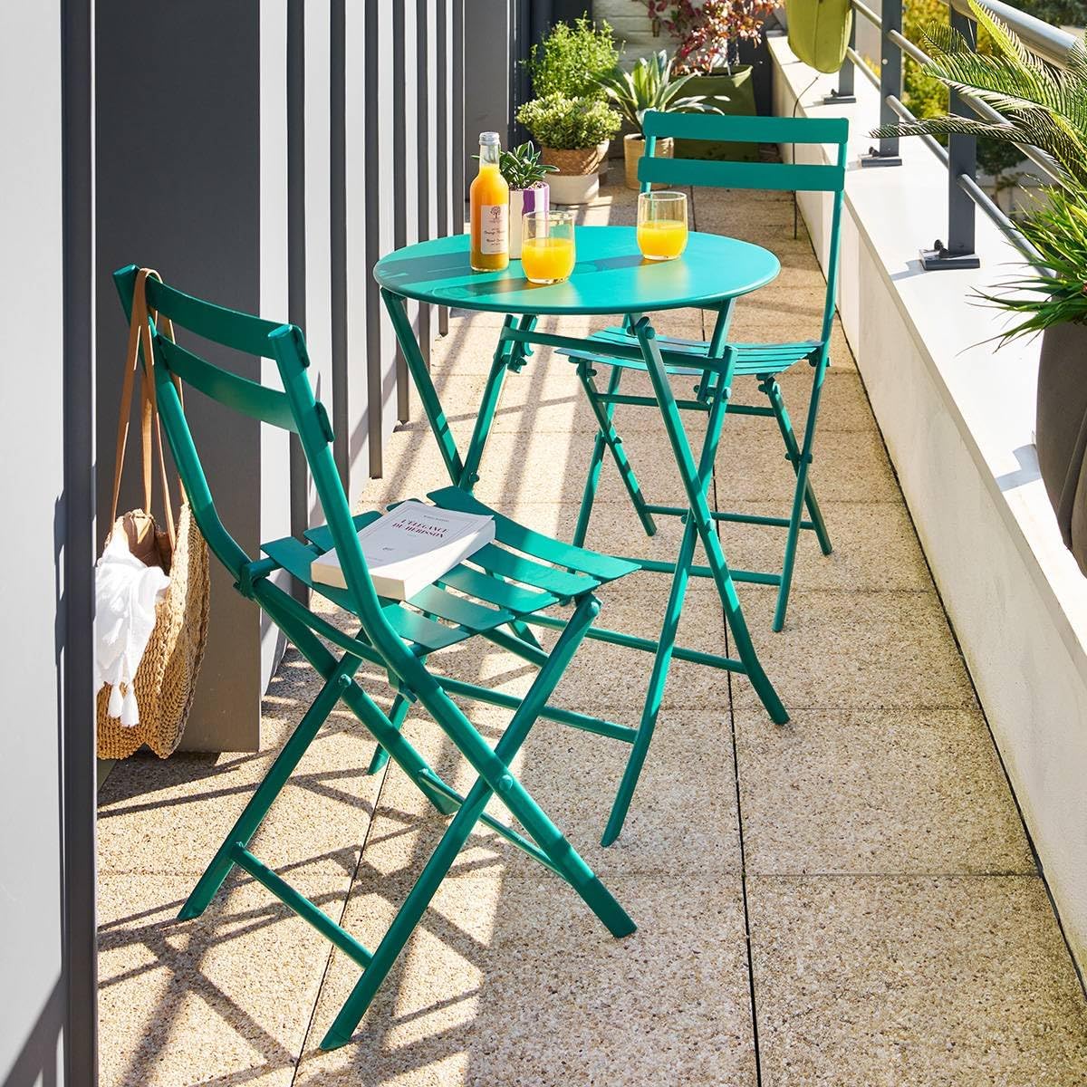 etezen - Greensboro - Ø60cm - Table ronde pliante acier vert opale