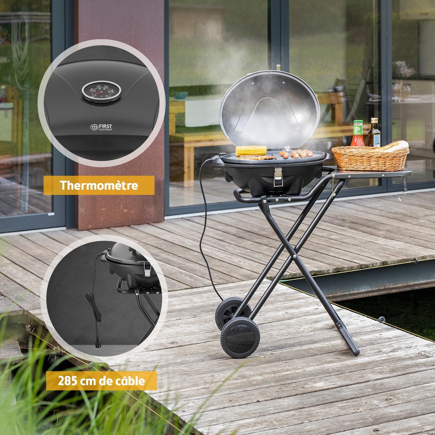 etezen - Barbecue 2-en-1 pliable 2400W, couvercle, chariot, thermomètre - TZSFA5350-6