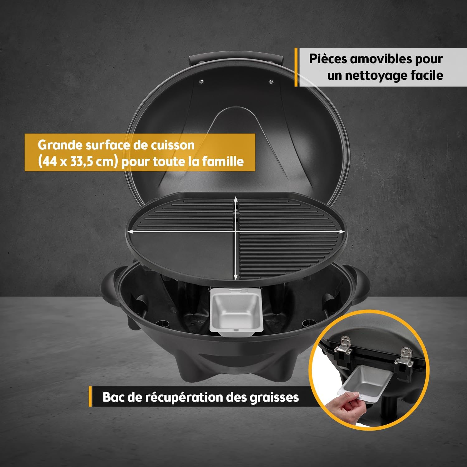 etezen - Barbecue 2-en-1 pliable 2400W, couvercle, chariot, thermomètre - TZSFA5350-6