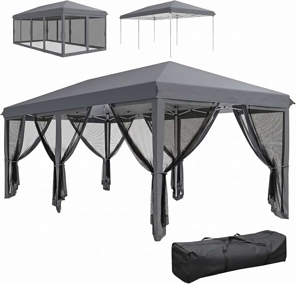 etezen - Barnum pliant Pop-up - 6x3 m - anti-UV, moustiquaires, sac