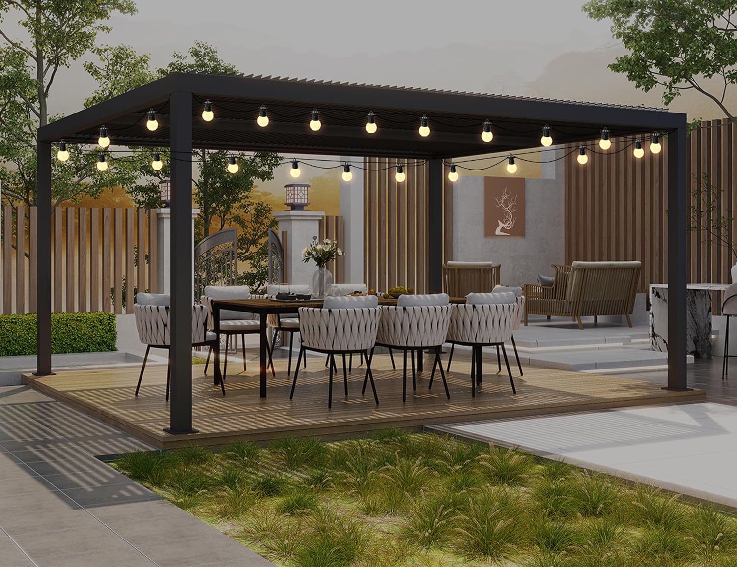 etezen - Pergola bioclimatique - 4,8x3,68m - lames orientables, éclairage, aluminium, 17,66m²