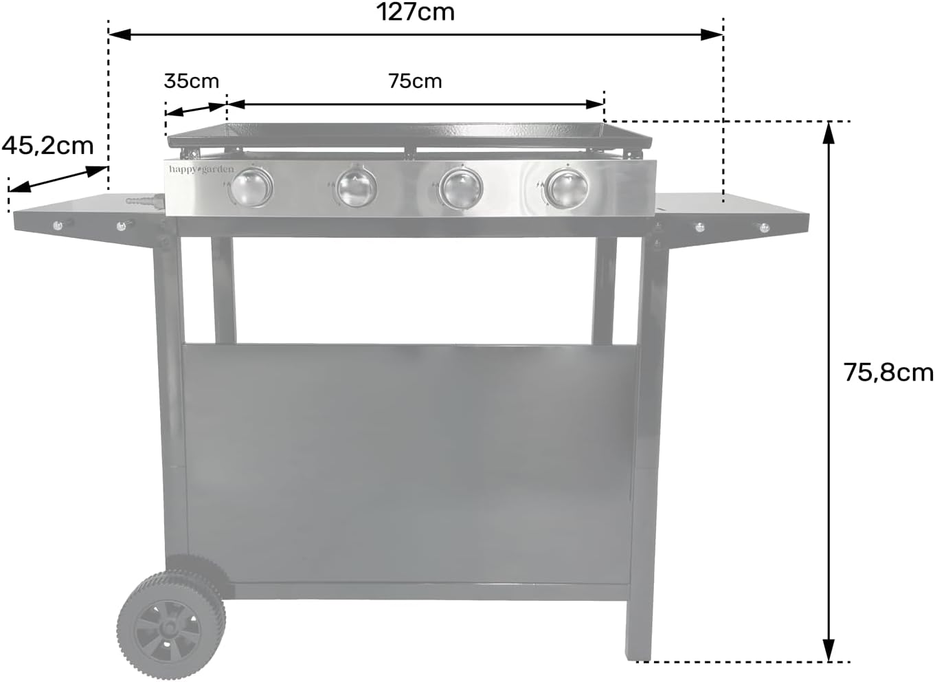 etezen - Plancha Mérida 4 brûleurs avec chariot - gaz - 78x41 cm