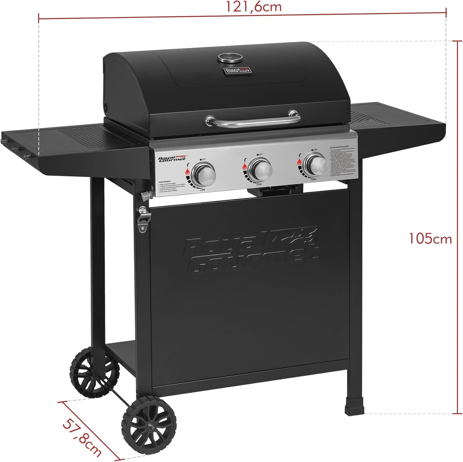 etezen – BBQ Gaz 3 brûleurs – 9kW – chariot, capot, grilles, jardin