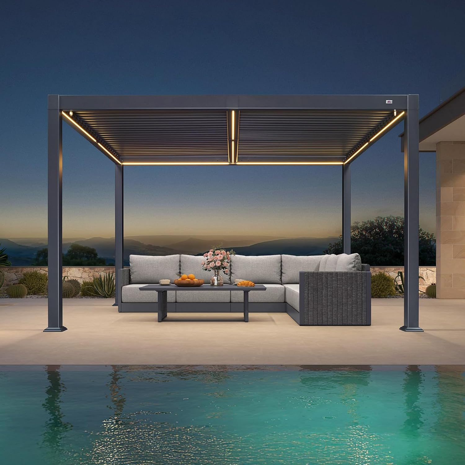 etezen - Pergola bioclimatique - 3 x 3,65 m - aluminium, lames orientables, LED, imperméable