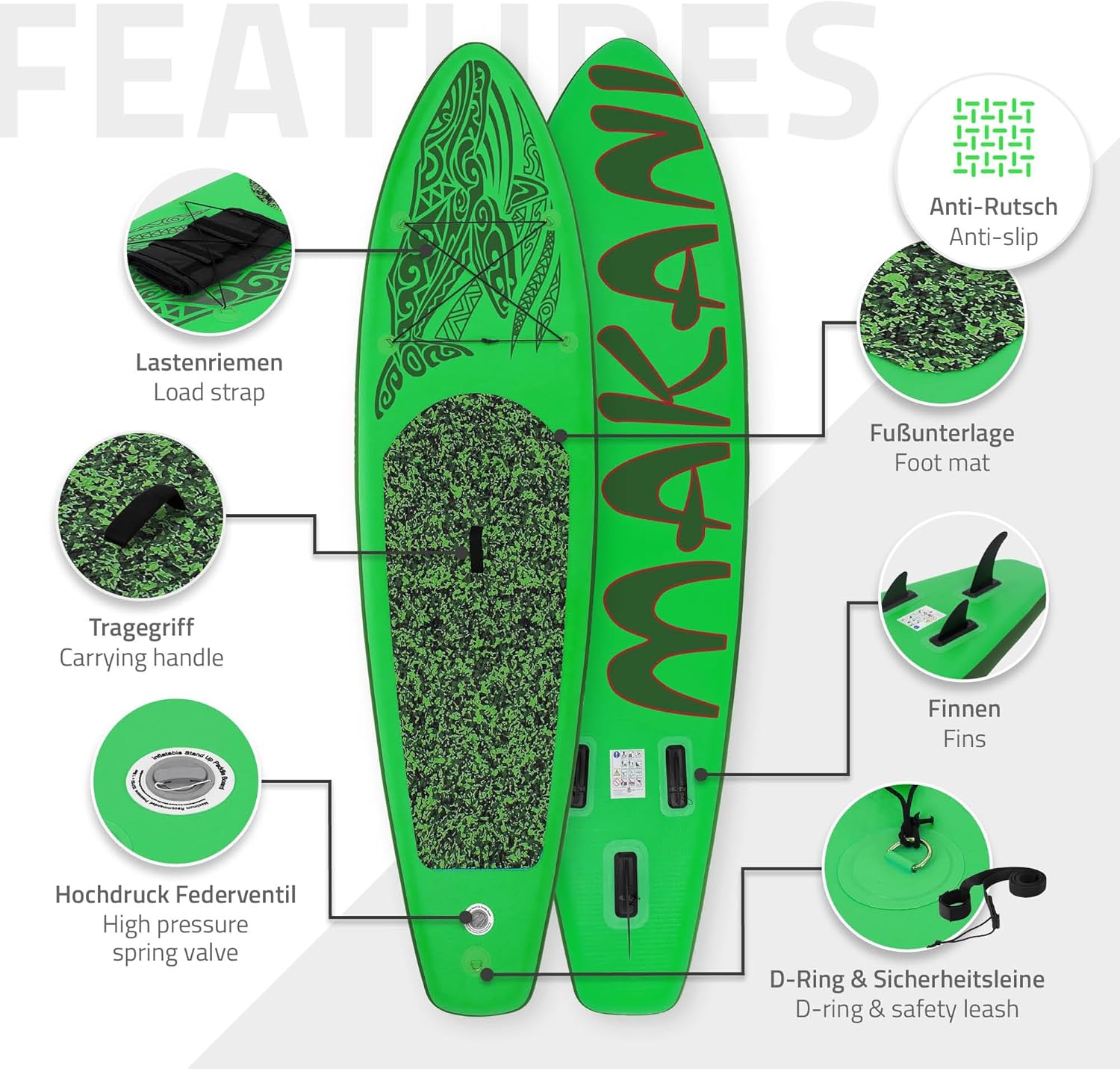 etezen - planche stand up paddle - 305/308/320/380 cm - PVC, jusqu'à 150 kg, 10/15 cm d'épaisseur