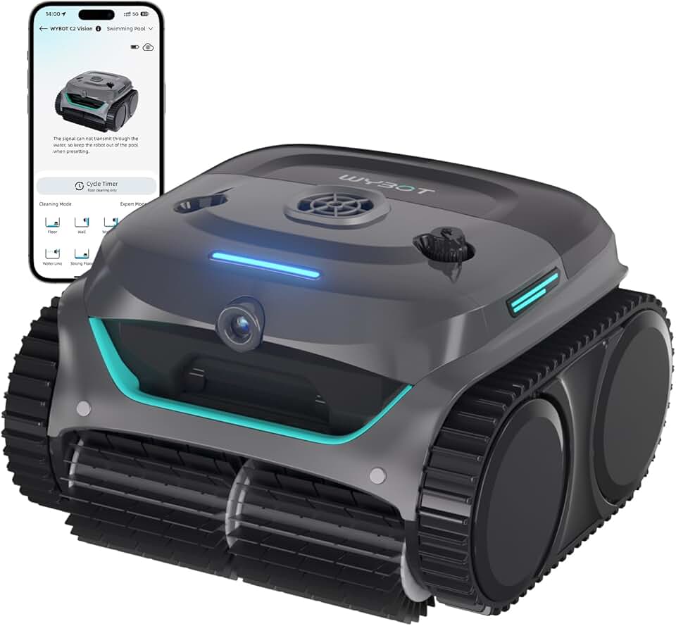 etezen (Nouveau Modèle) Robot Piscine sans Fil C2 Vision-A avec caméra IA, Filtration Ultra-Fine, Forte Aspiration, Nettoyage Fond/parois & Ligne d’Eau, Navigation Intelligente – Bleu-Vert Gris
