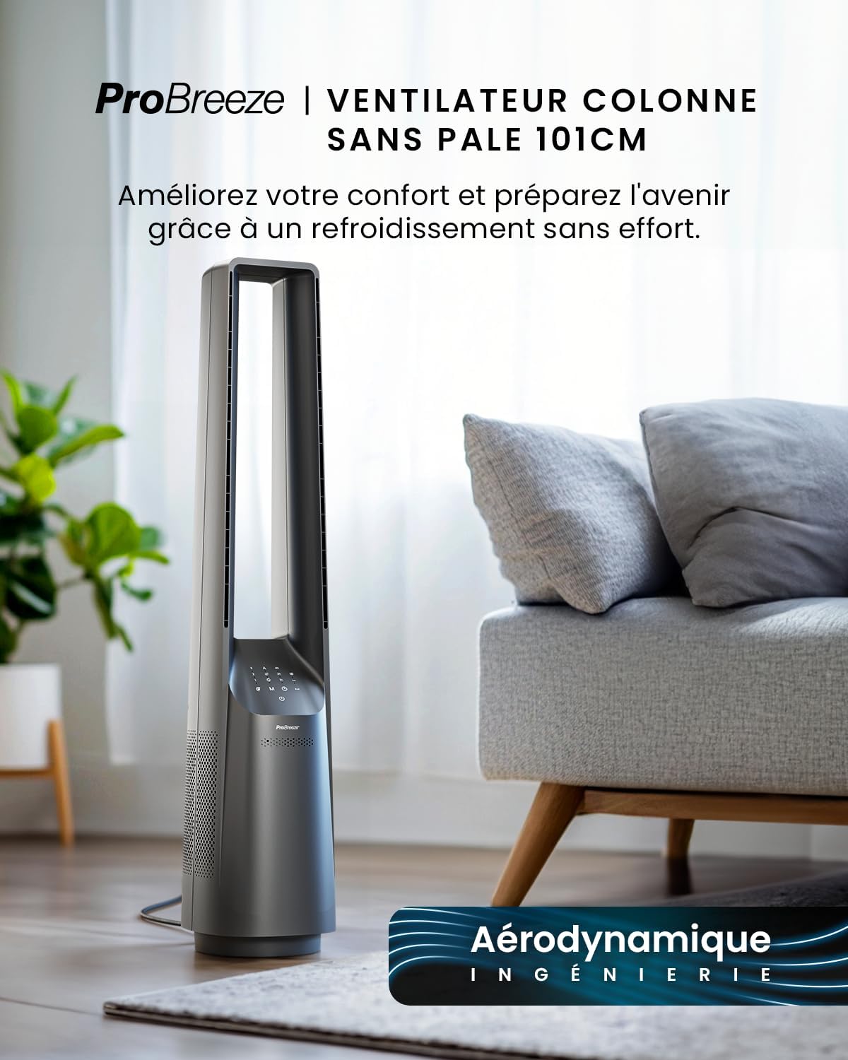 etezen - Ventilateur tour 101 cm, 6 vitesses, oscillant, silencieux