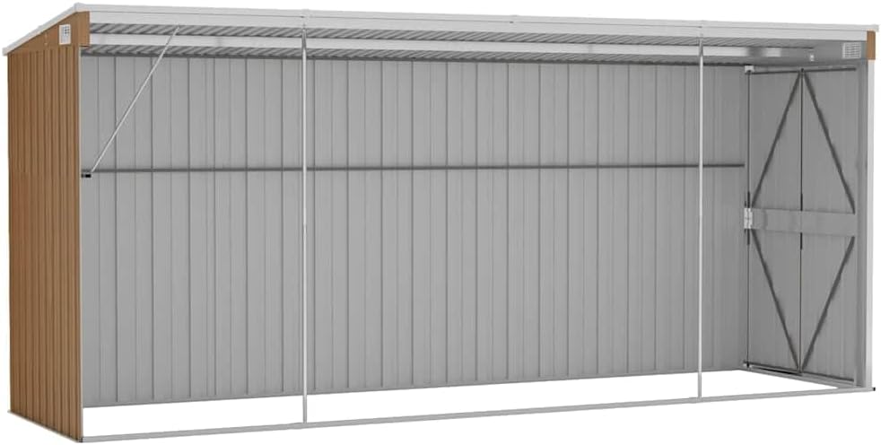 Abri de jardin mural marron 118x382x178 cm acier galvanisé, 47.9kg
