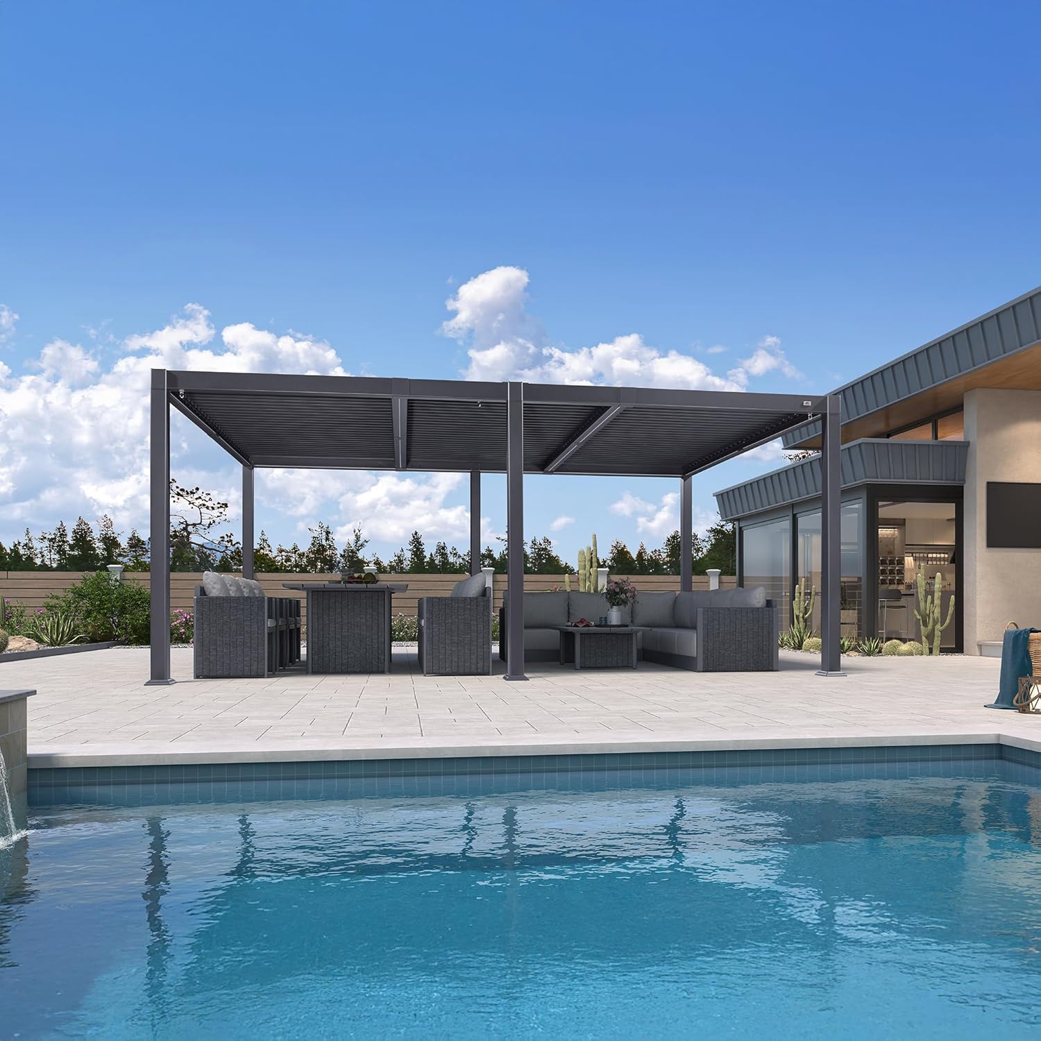 etezen - Pergola bioclimatique - 3,5x5,5m - alu, lames LED, étanche