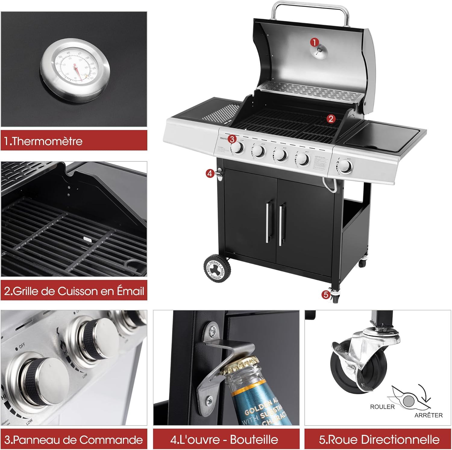 etezen – Barbecue Série 4+1 – 14,5kW, inox, tablettes, 2 portes