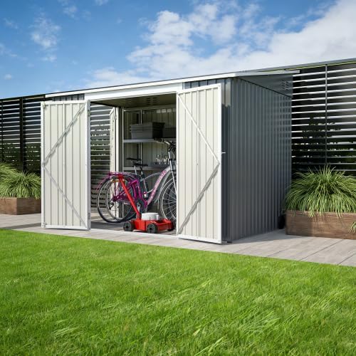 Abri en métal de 6 x 8 Pieds avec Double Portes et Serrure - Abri de Jardin imperméable avec kit de Sol pour Jardin, terrasse, Cour arrière, Environ 1,8 x 2,4 m, Gris