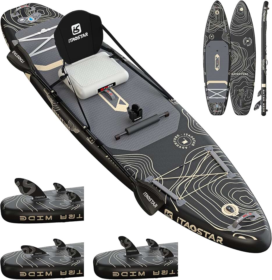 etezen Adventure 365×88cm Planche de Paddle Extra Large avec siège, Accessoires Sup Haut de Gamme Tout-en-Un, 5 ailerons sur Mesure, Planches de Paddle gonflables Stables pour Adolescents/Adultes Global Recycled Standard