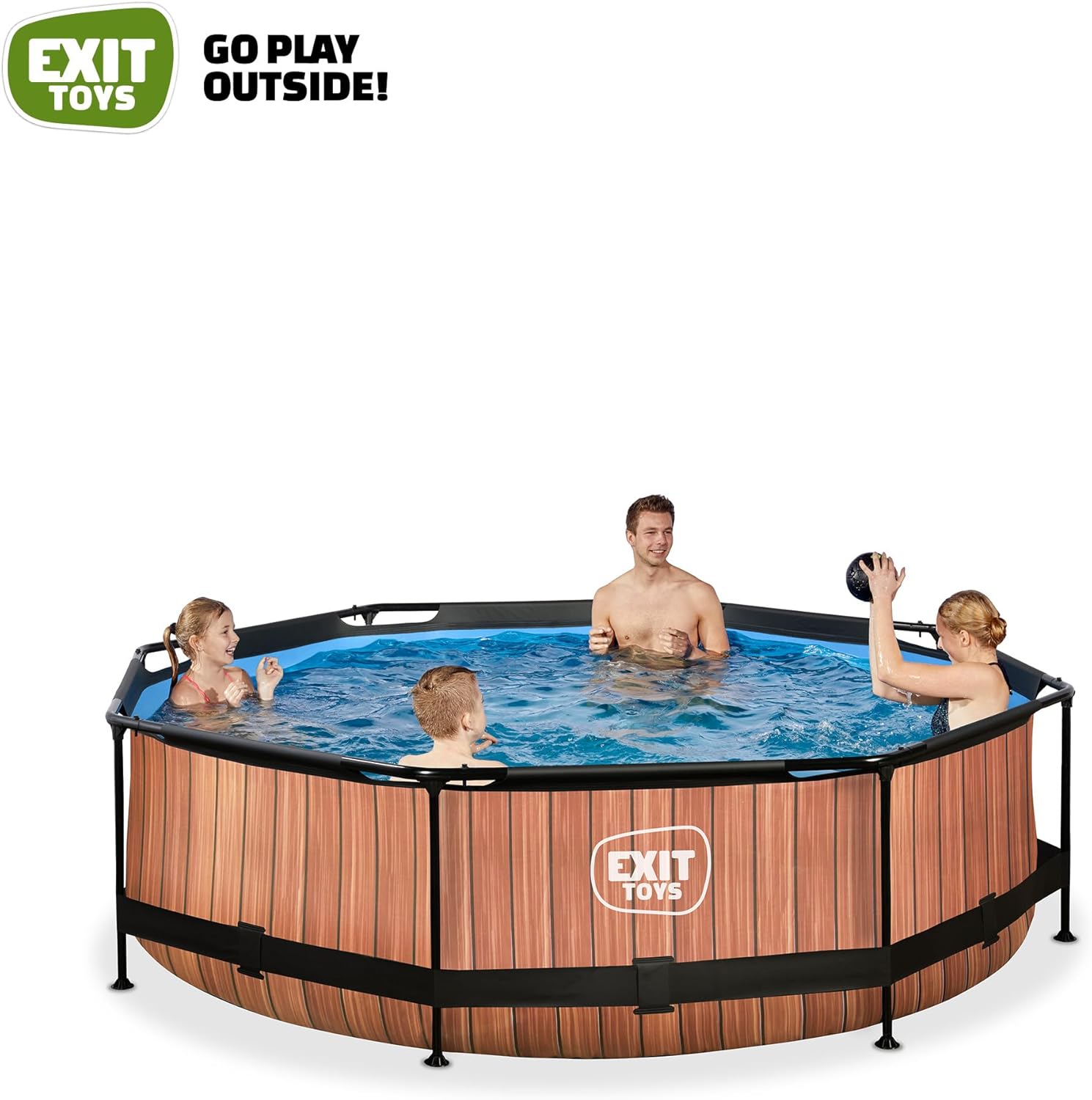 etezen Piscine Tubulaire Wood - ø300x76cm - Piscine Hors Sol Ronde avec Pompe Filtrante à Cartouche - Entrée Basse - Idéal pour Les Jeunes Enfants - Cadre Stable - Design Unique - Marron