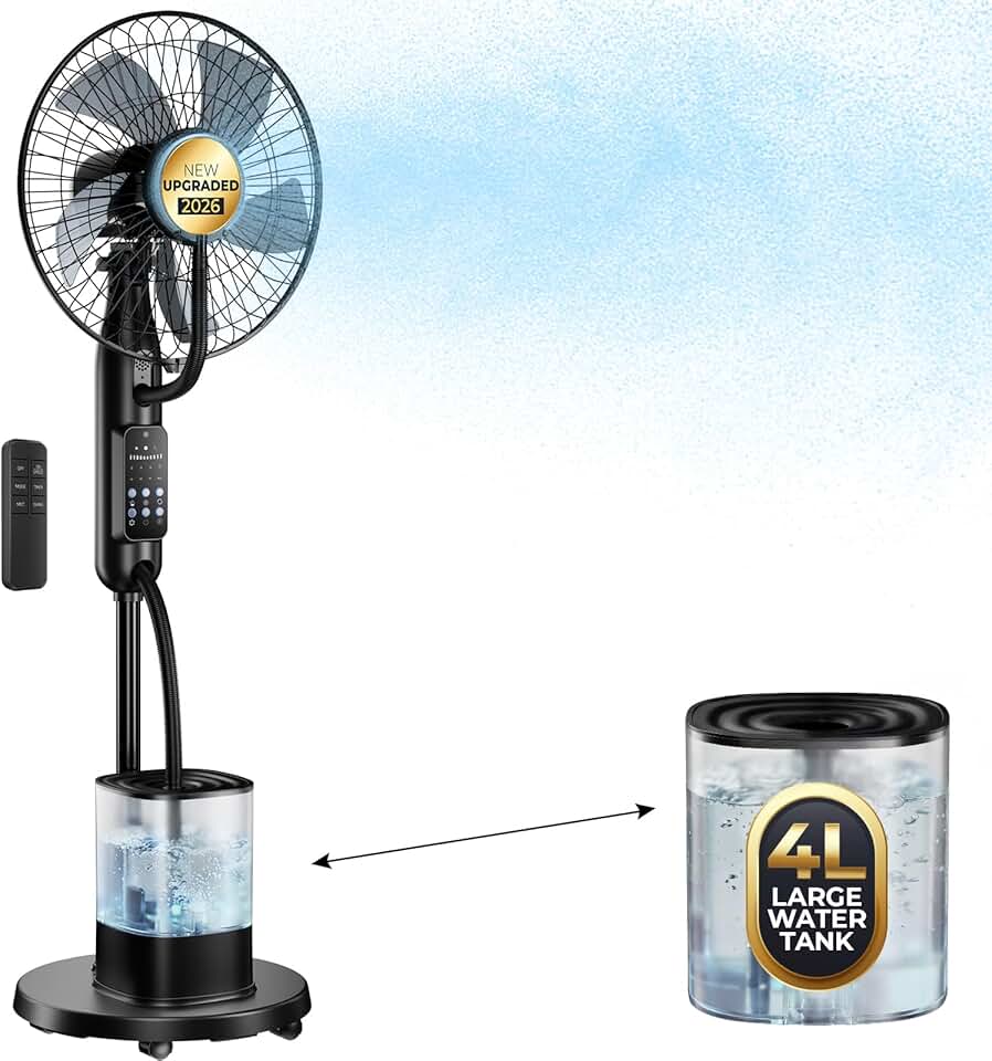 etezen - Ventilateur Brumisateur Amélioré - réservoir 4L, oscillant, 5 vitesses, minuterie, télécommande, 7,5h