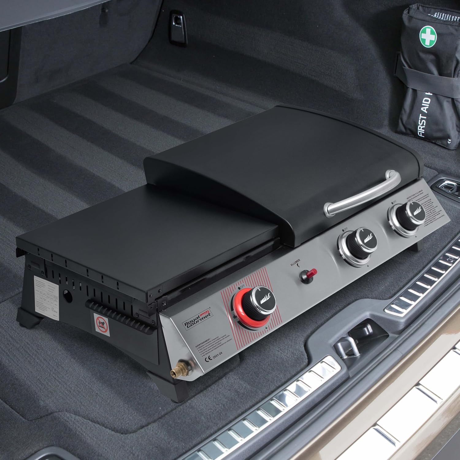 etezen - barbecue gaz 3 brûleurs - 8,5kW - plancha, grille, couvercle multifonction
