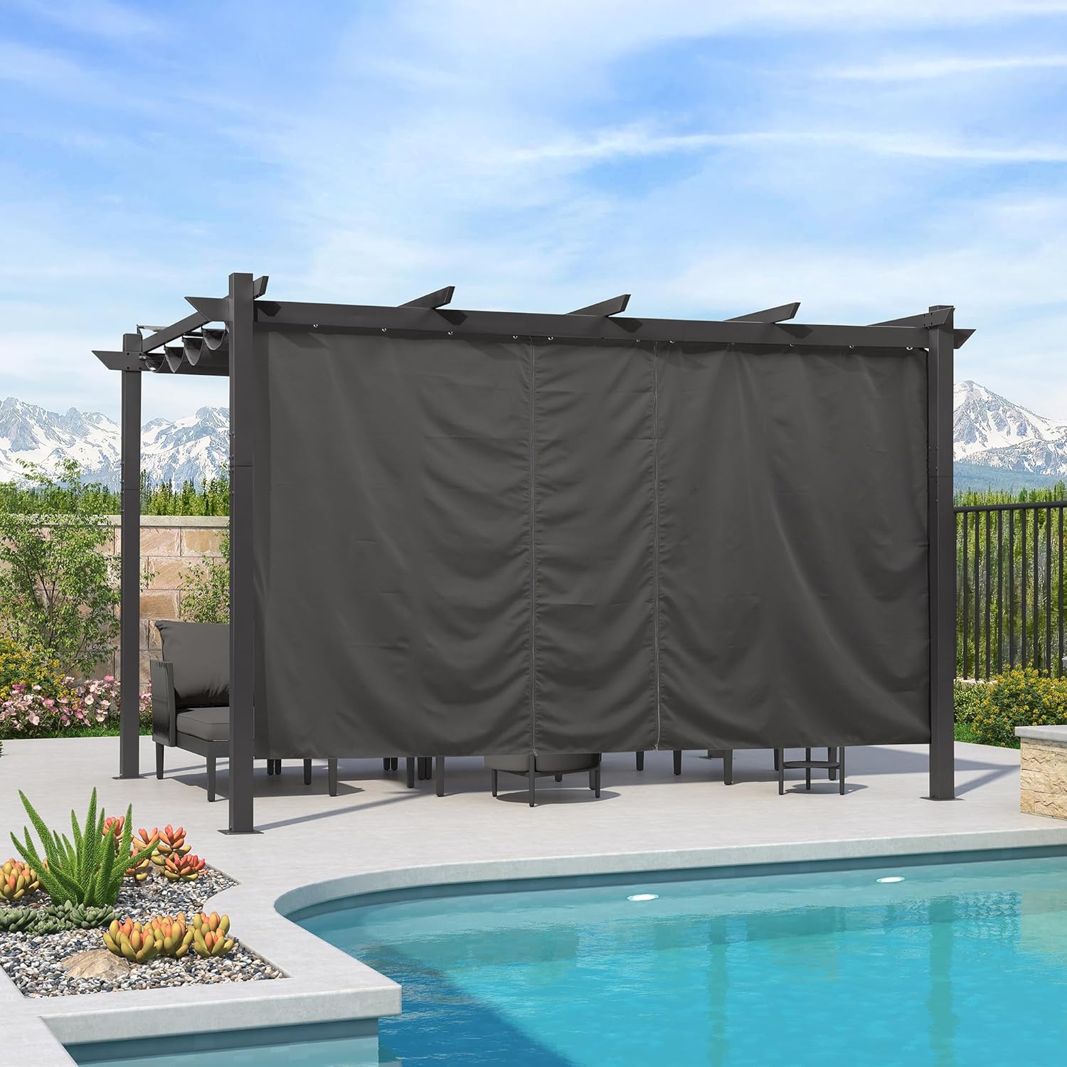 etezen - Pergola Aluminium - 4x3m - Rideau, toit rétractable, imperméable