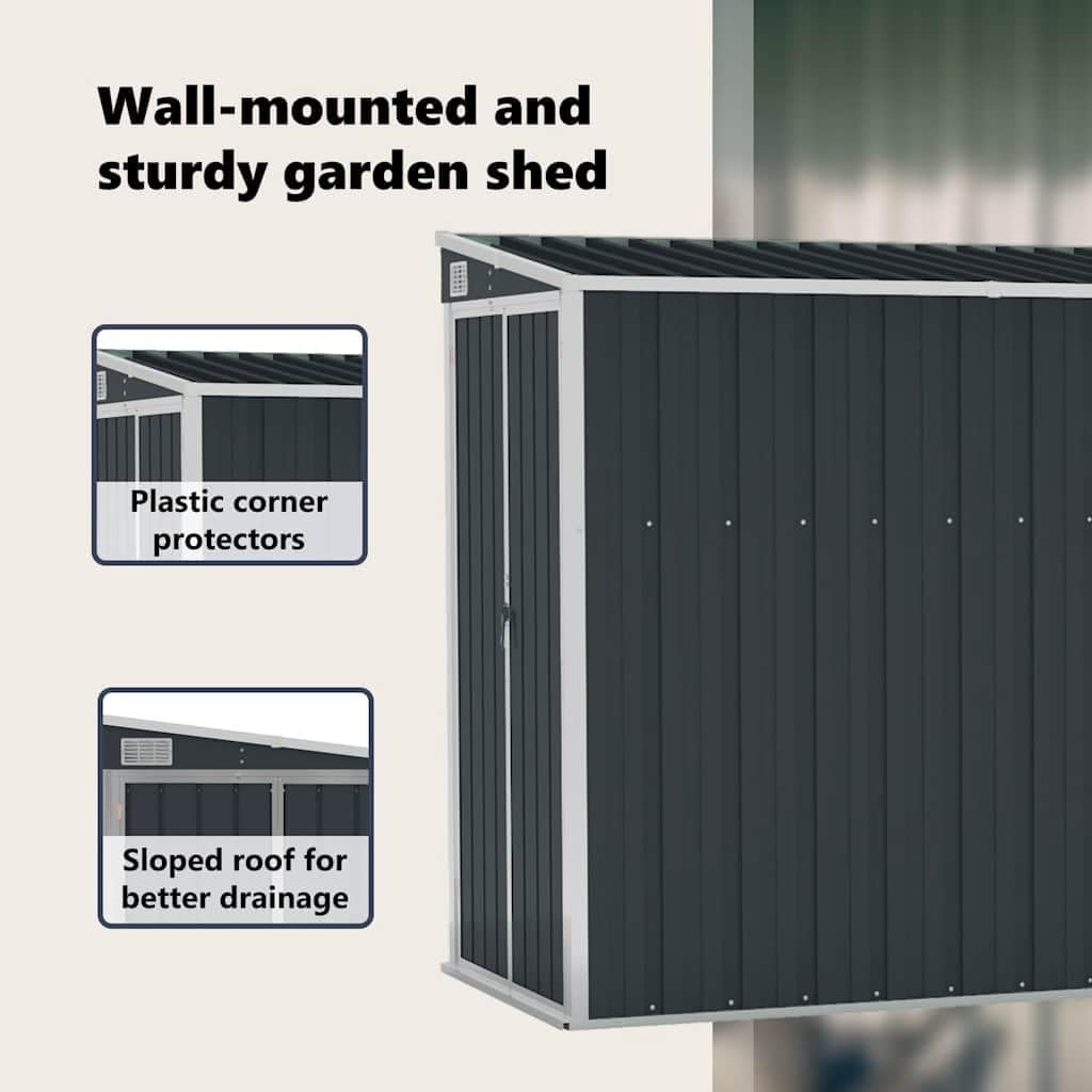 etezen Abri de Jardin Mural Anthracite 118x382x178 cm Acier,Structures extérieures, Cabanes & abris de Jardin,316231