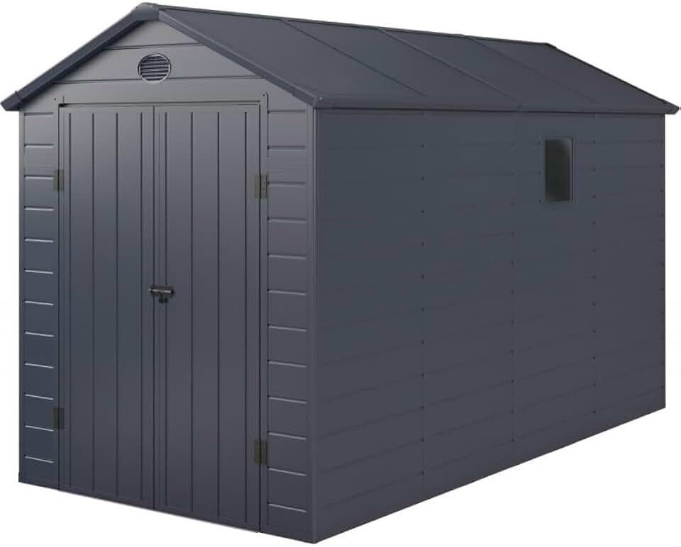 etezen Abri de Jardin Résine Anthracite 6,99m² | Double Porte Verrouillable, Structure Acier Galvanisé | Kit de Fondation Inclus, Ventilation, Fenêtre, Garantie 10 Ans