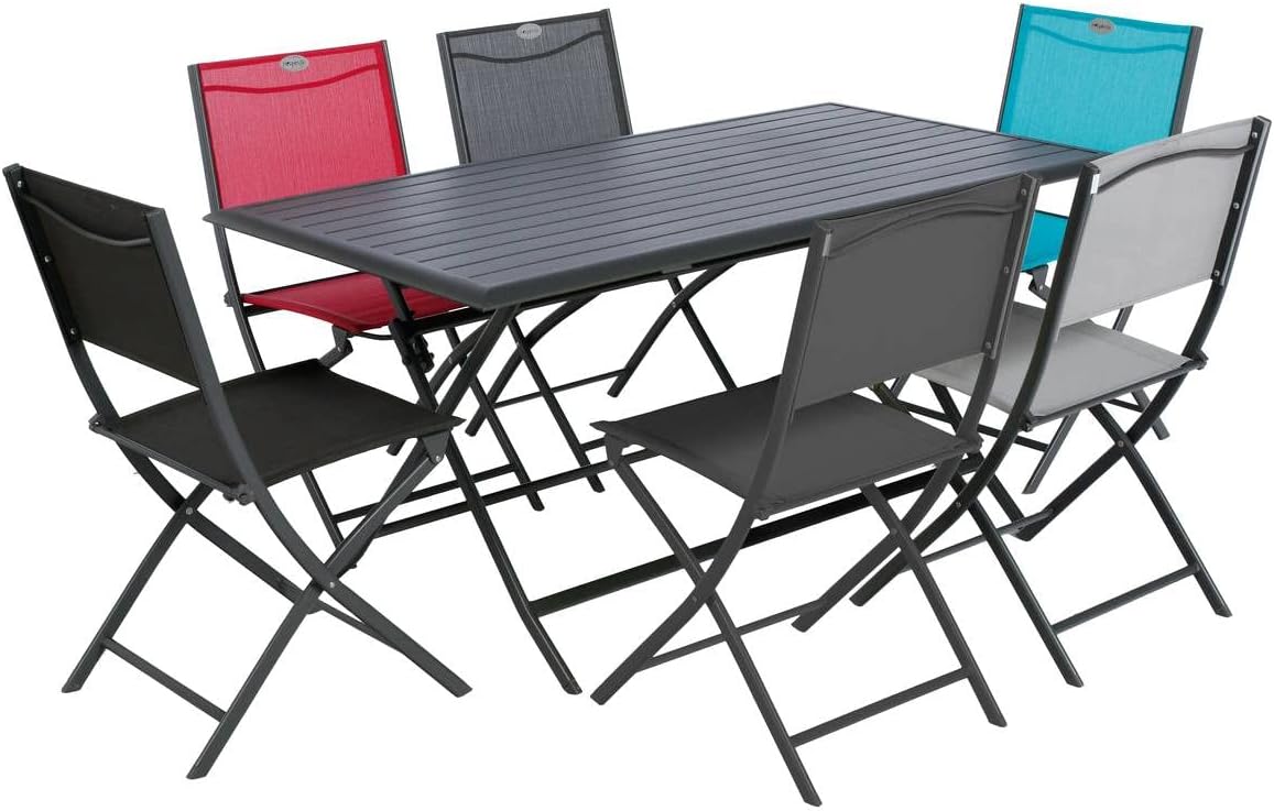 etezen - Azua table de jardin pliante 6 places, aluminium gris
