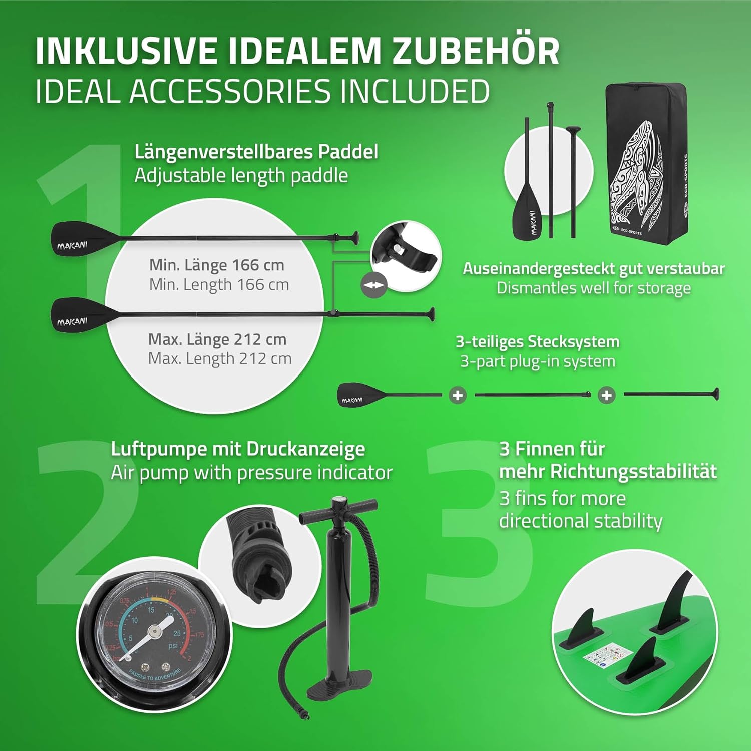 etezen - planche stand up paddle - 305/308/320/380 cm - PVC, jusqu'à 150 kg, 10/15 cm d'épaisseur