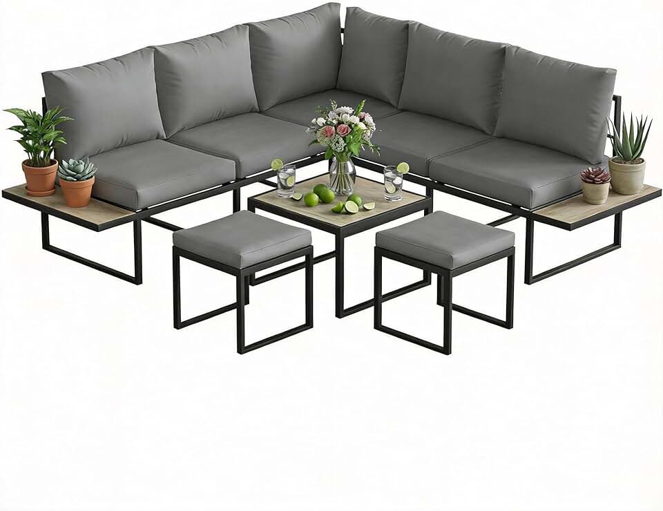 etezen - salon de jardin modulable 6 pers. - coussins 10cm, table PSPC