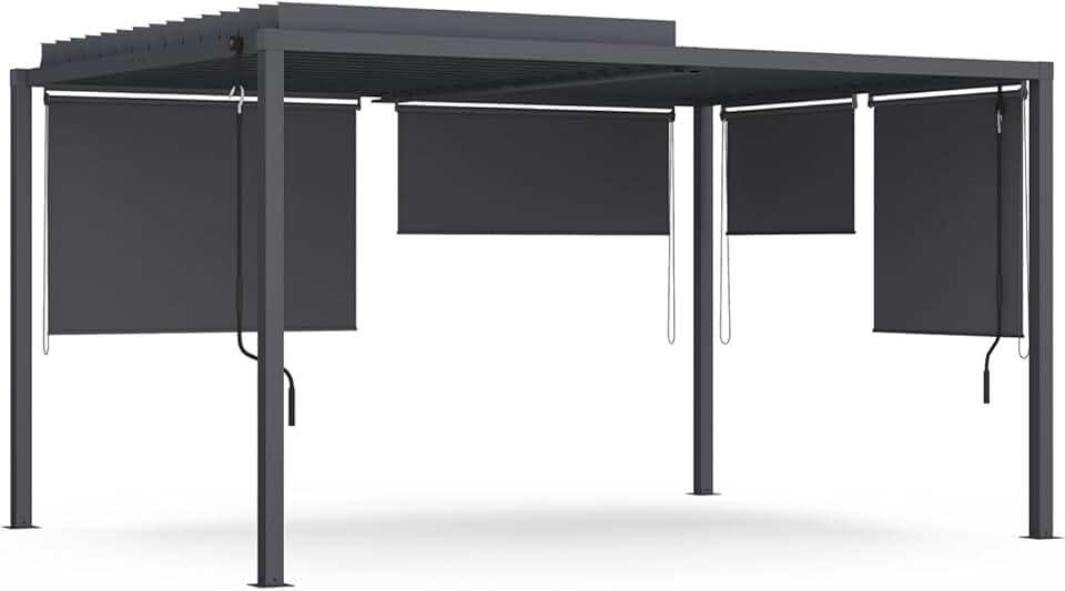 etezen - Pergola bioclimatique acier 3x4m, 4 stores, gris anthracite
