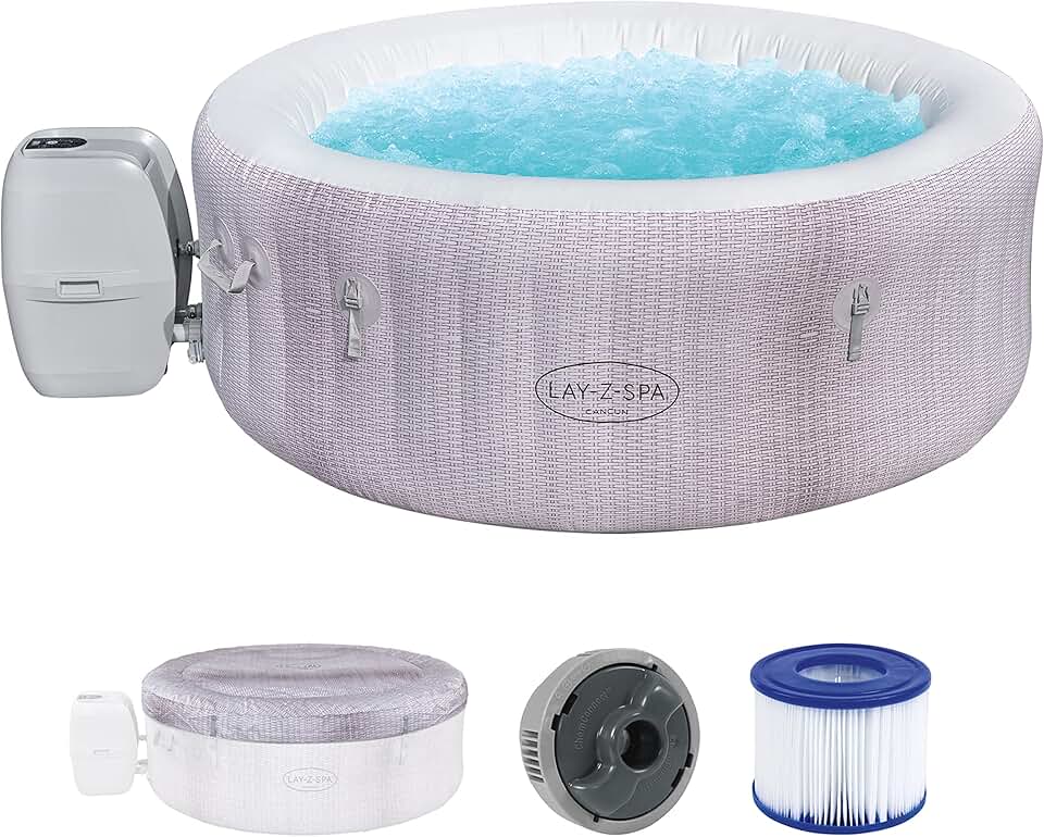 Spa Gonflable etezen® Cancun Airjet Rond 2 à 4 Personnes, 180 x 66 cm, 120 Jets d'air, Couverture Isolante, Filtration à Cartouche, diffuseur Chemconnect