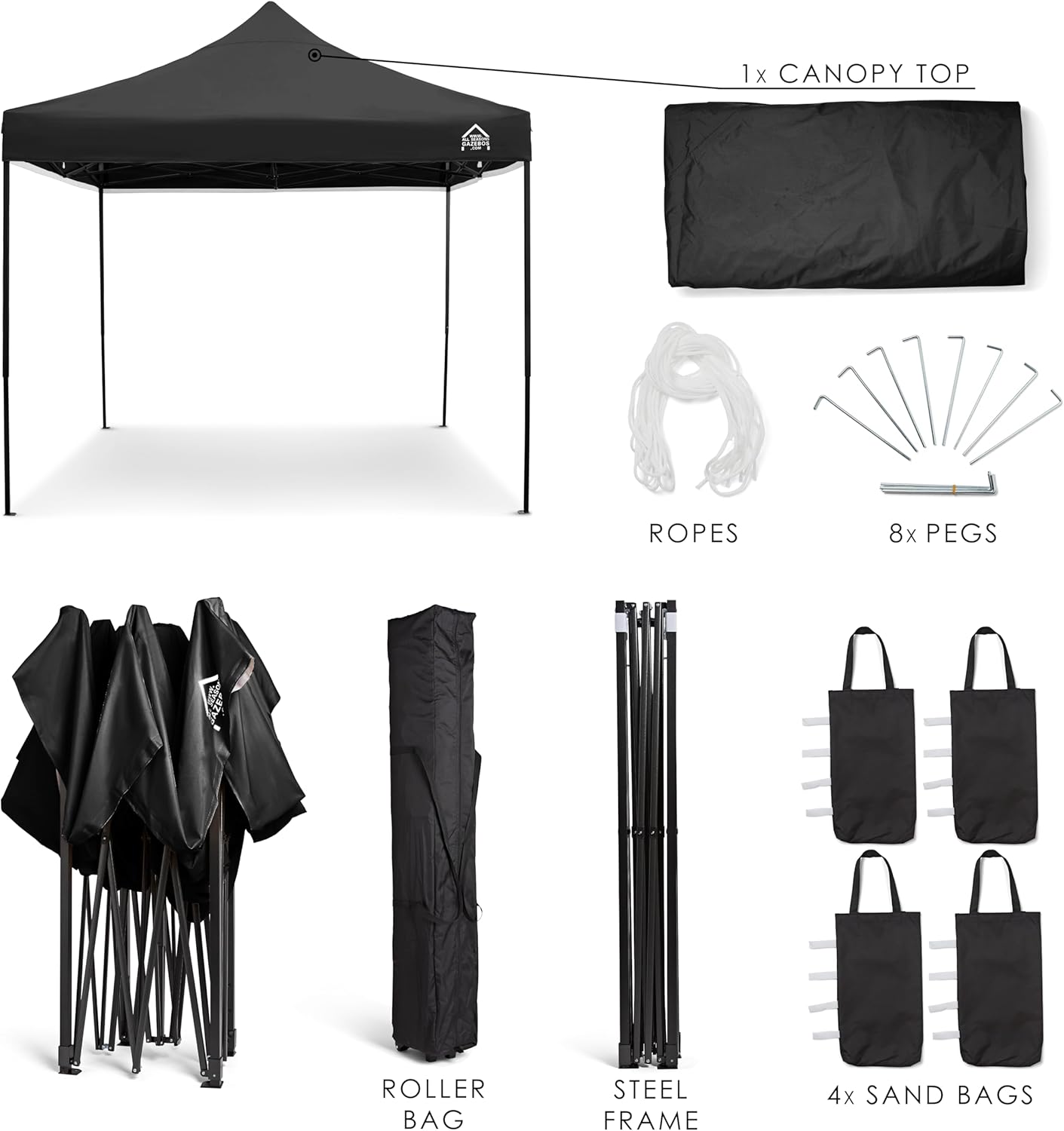 etezen - Tonnelle pliante série standard - 3x3m - robuste, étanche, accessoires inclus