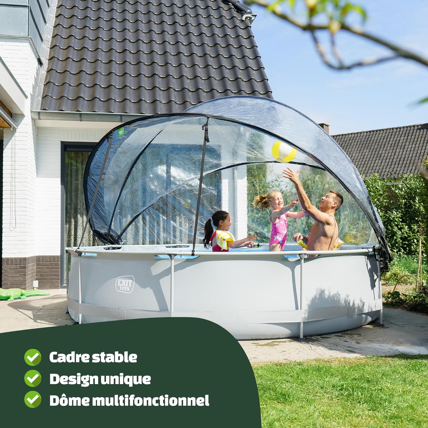 etezen Piscine Tubulaire Soft Grey avec Dôme Multifonctionnel - ø360x76cm - Piscine Hors Sol Ronde avec Pompe Filtrante à Cartouche - Entrée Basse - Pour l'Eau de la Piscine Propre et Chaude - Gris