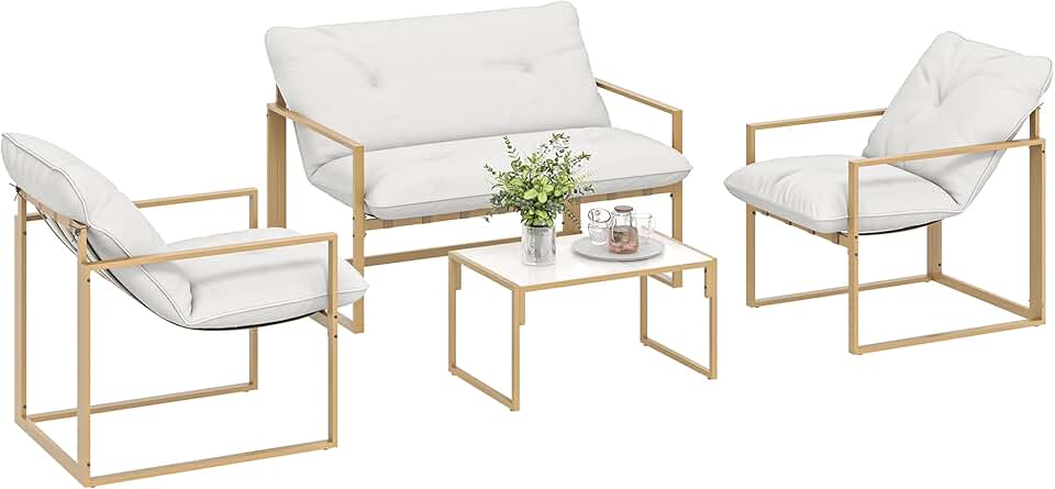 etezen - Salon de jardin 4 pcs - cadre acier, coussins 15cm épais