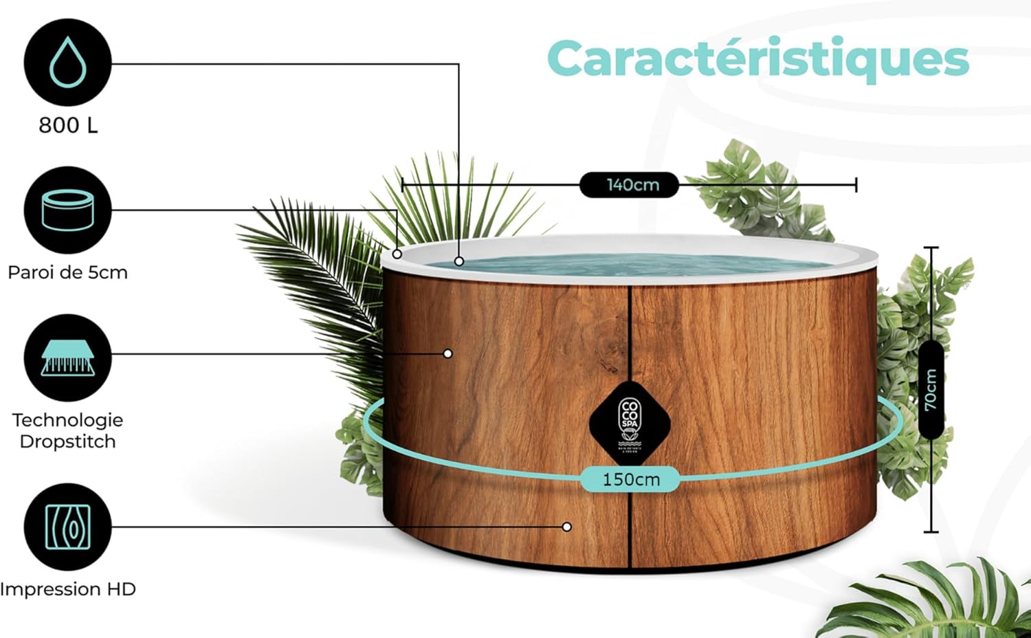 etezen - Spa Gonflable 150 cm - 800 L - 140 jets - 2240 W