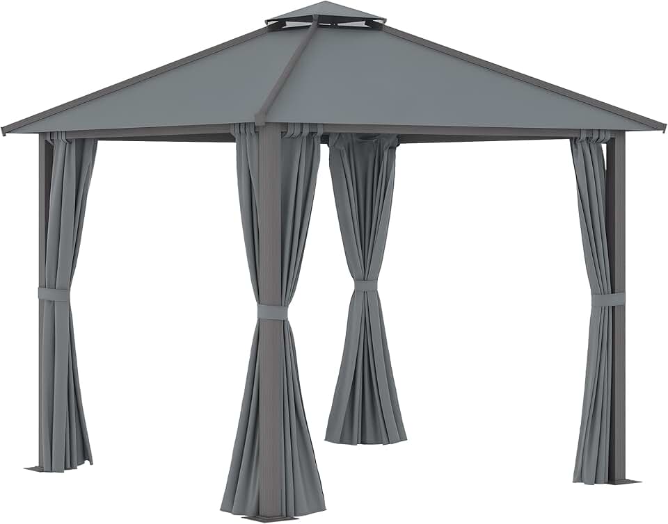 etezen - Tonnelle Jardin série Double Toit 3x3m, Aluminium, 4 parois, protection solaire, Gris