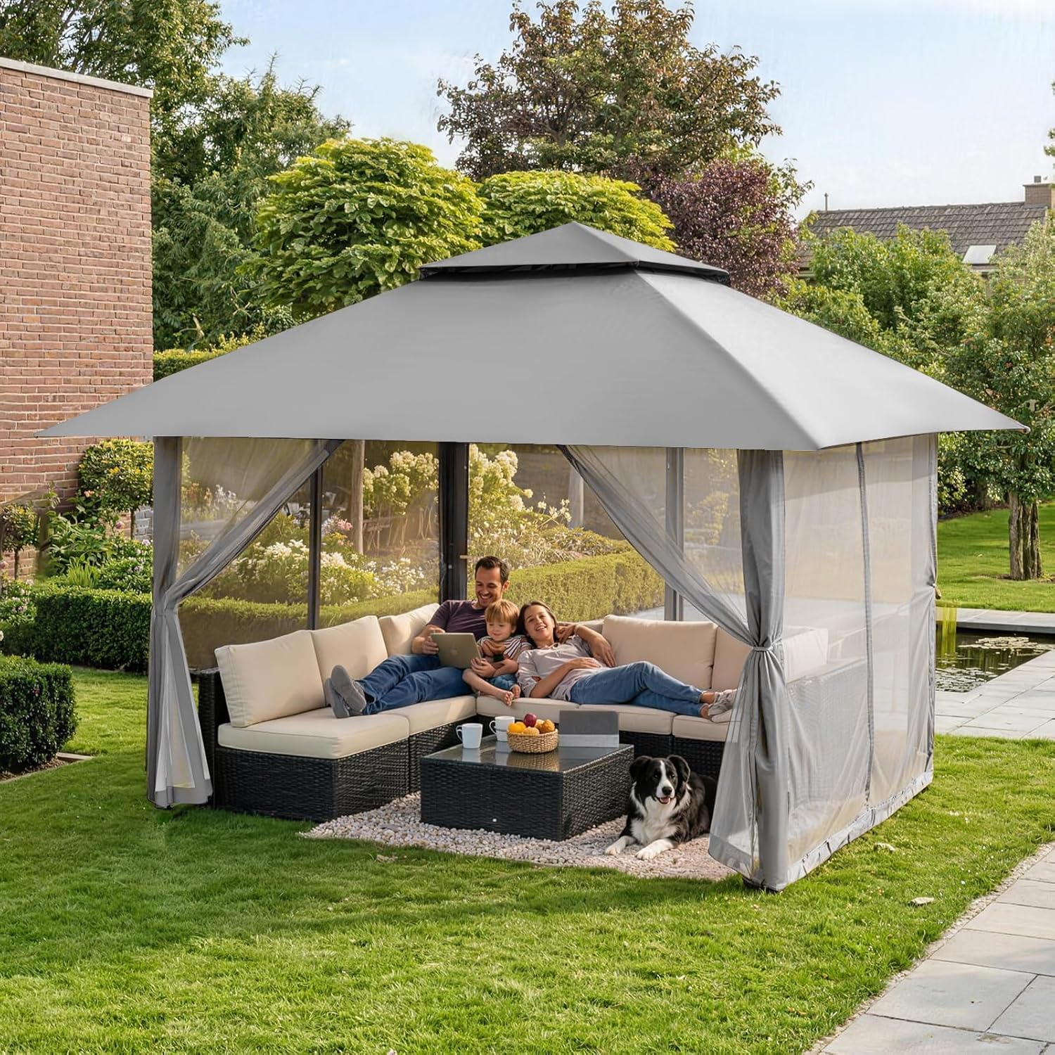 etezen - tonnelle jardin pop up - 4x4 m - double toit, côtés maille, hauteur réglable