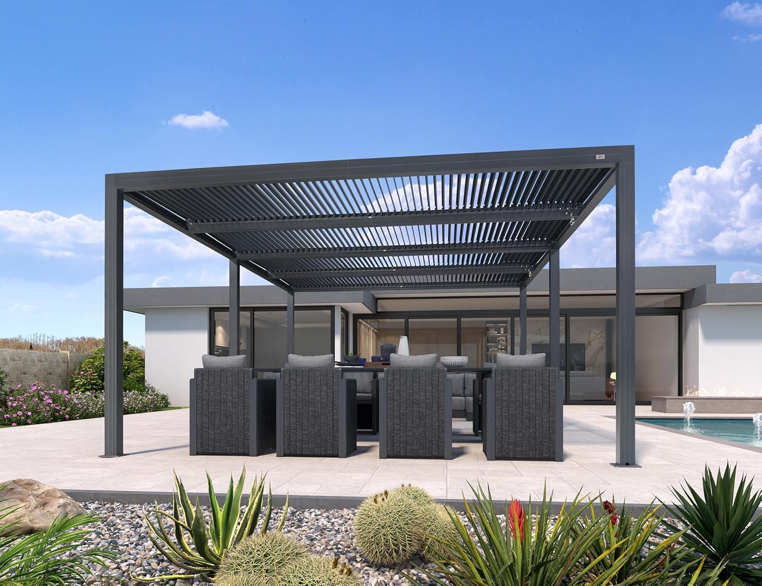 etezen - pergola bioclimatique - 6x4,24m aluminium, lames indépendantes
