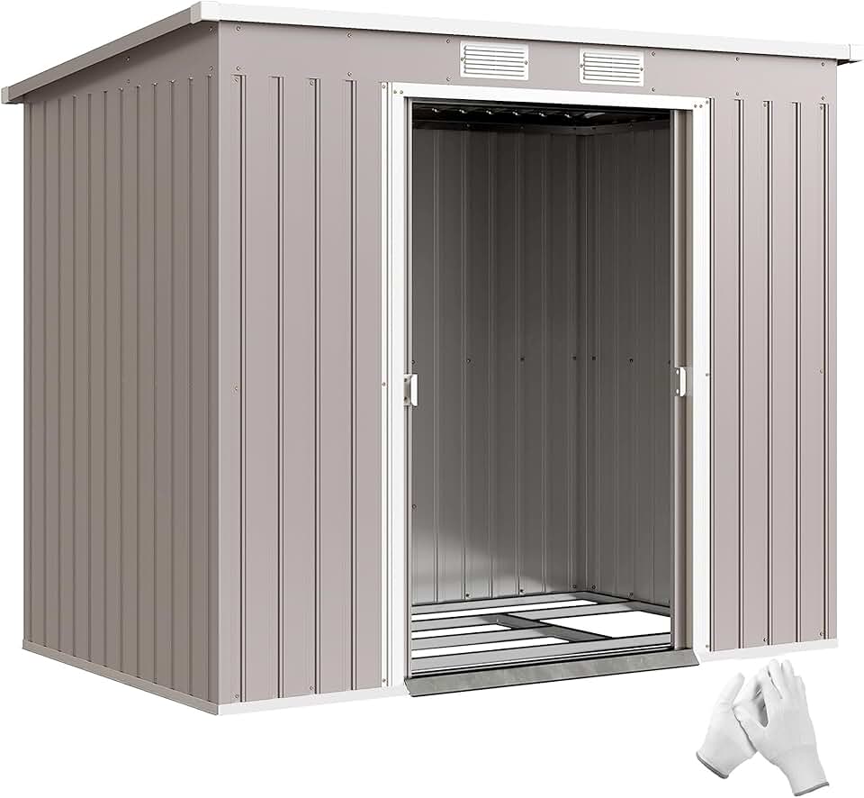 etezen - abri de jardin métal toit appentis - 213x130x172cm - double porte, ventilation, cadre sol, verrouillable