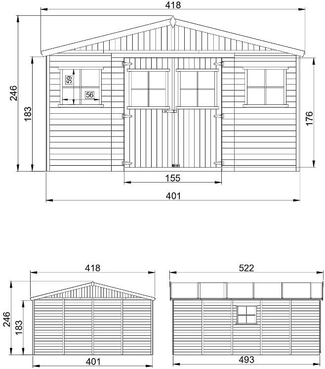 Abri de Jardin en Bois Exterieur avec Les PLANCHERS IMPRÉGNÉ- Maison de Jardin en Pin/épicéa-H246x418x522 cm/20 m²-Construction de Panneaux- Rangement pour vélos, Remise à Outils-etezen M333 +M333G