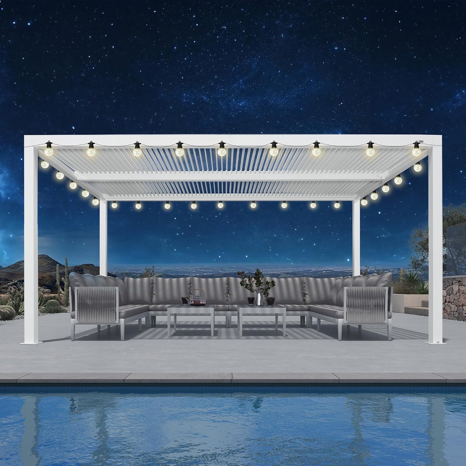 etezen - pergola bioclimatique - 4,6x3,3 m - alu, lames orientables, éclairage intégré