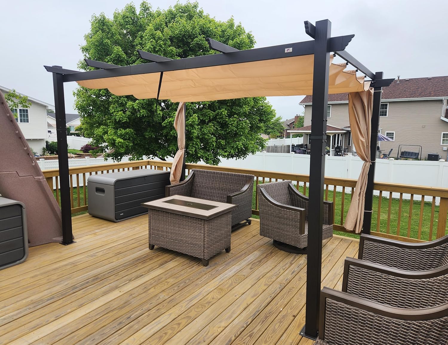 etezen - Pergola Aluminium - 4x3,2m - LED intégrée, toit rétractable, kaki