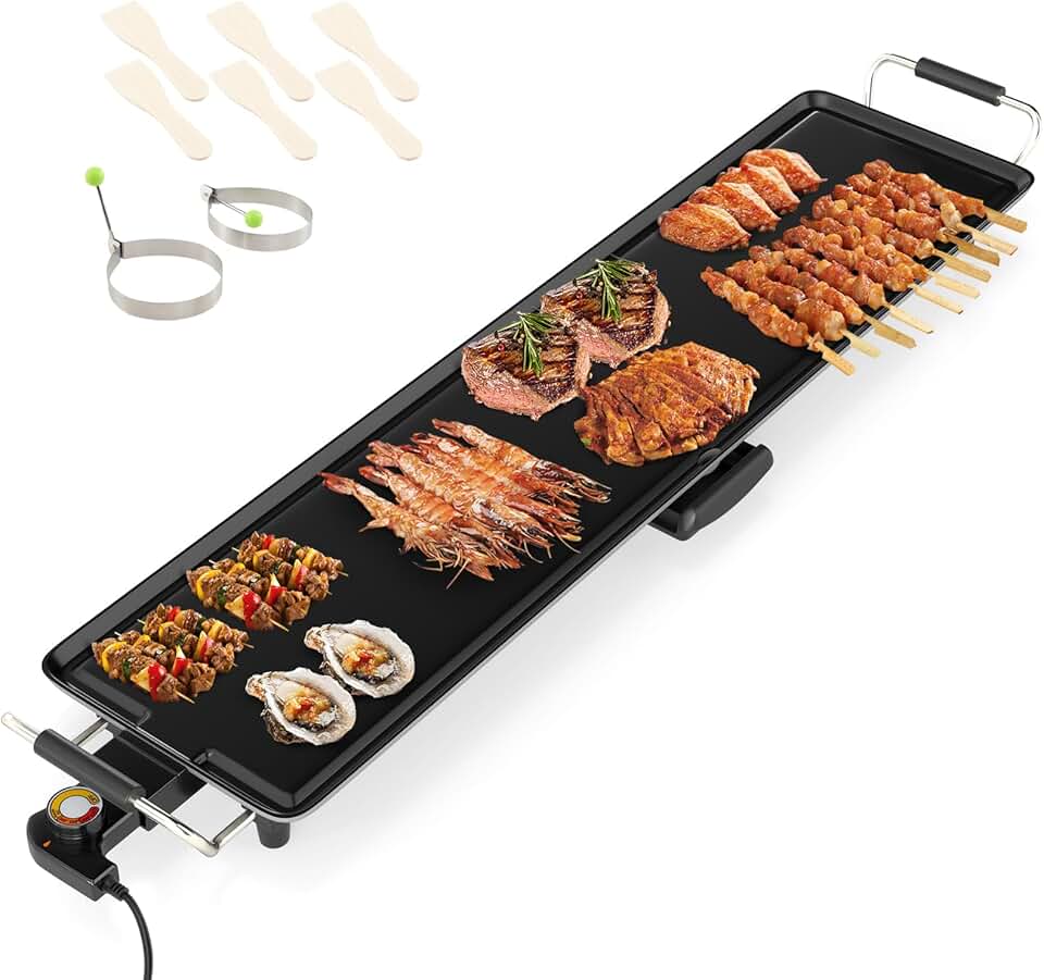 etezen - plancha électrique XXL - 94x25cm - 1800W, thermostat réglable, grande capacité 8 personnes