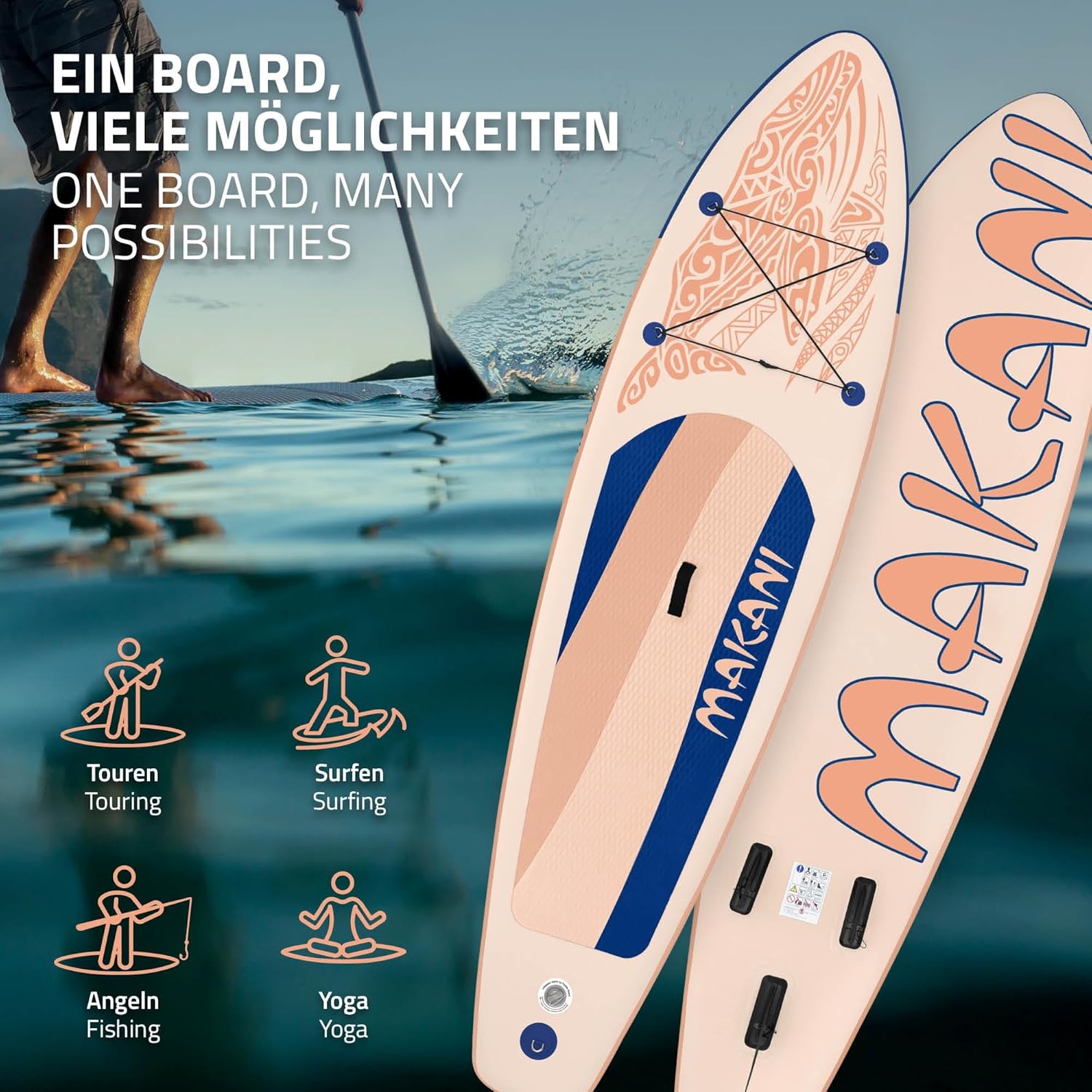 etezen Stand Up Surf Paddle Board Gonflable 305/308/320/380 cm | PVC | jusqu'à 120/150 kg | Épaisseur 10/15 cm | Planche de Surf Pagaie Sac de Transport Pompe à Air | Diverses Couleurs Modèles