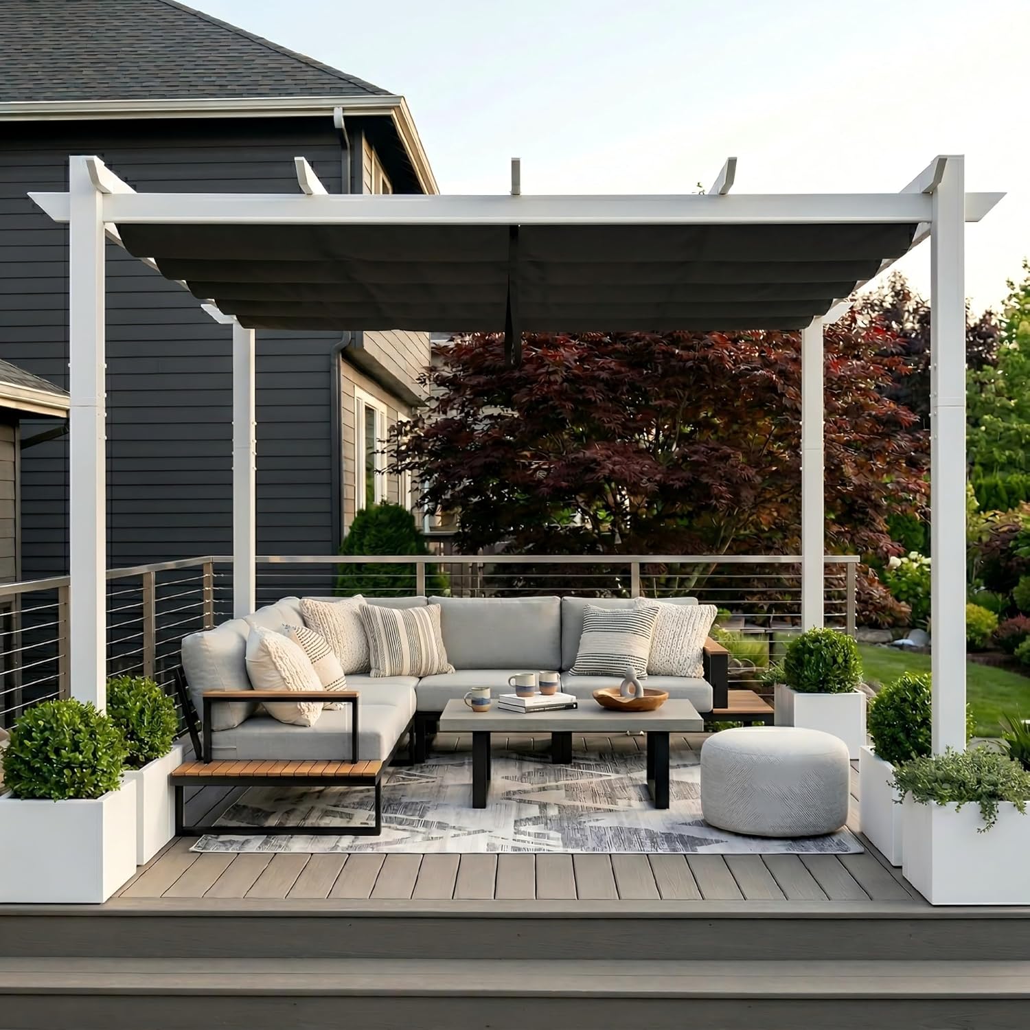 etezen - pergola aluminium série - 4x3m - toit métal blanc, toile rétractable, étanche