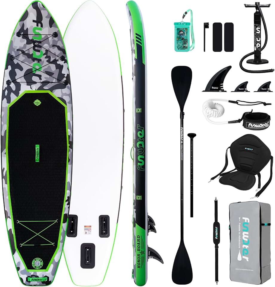 etezen Planche de stand up paddle gonflable de 330 cm - Kit complet avec pagaie, sac à dos, étui pour téléphone portable, 3 palmes, pompe, siège et bandoulière - Planche de SUP pour débutants et