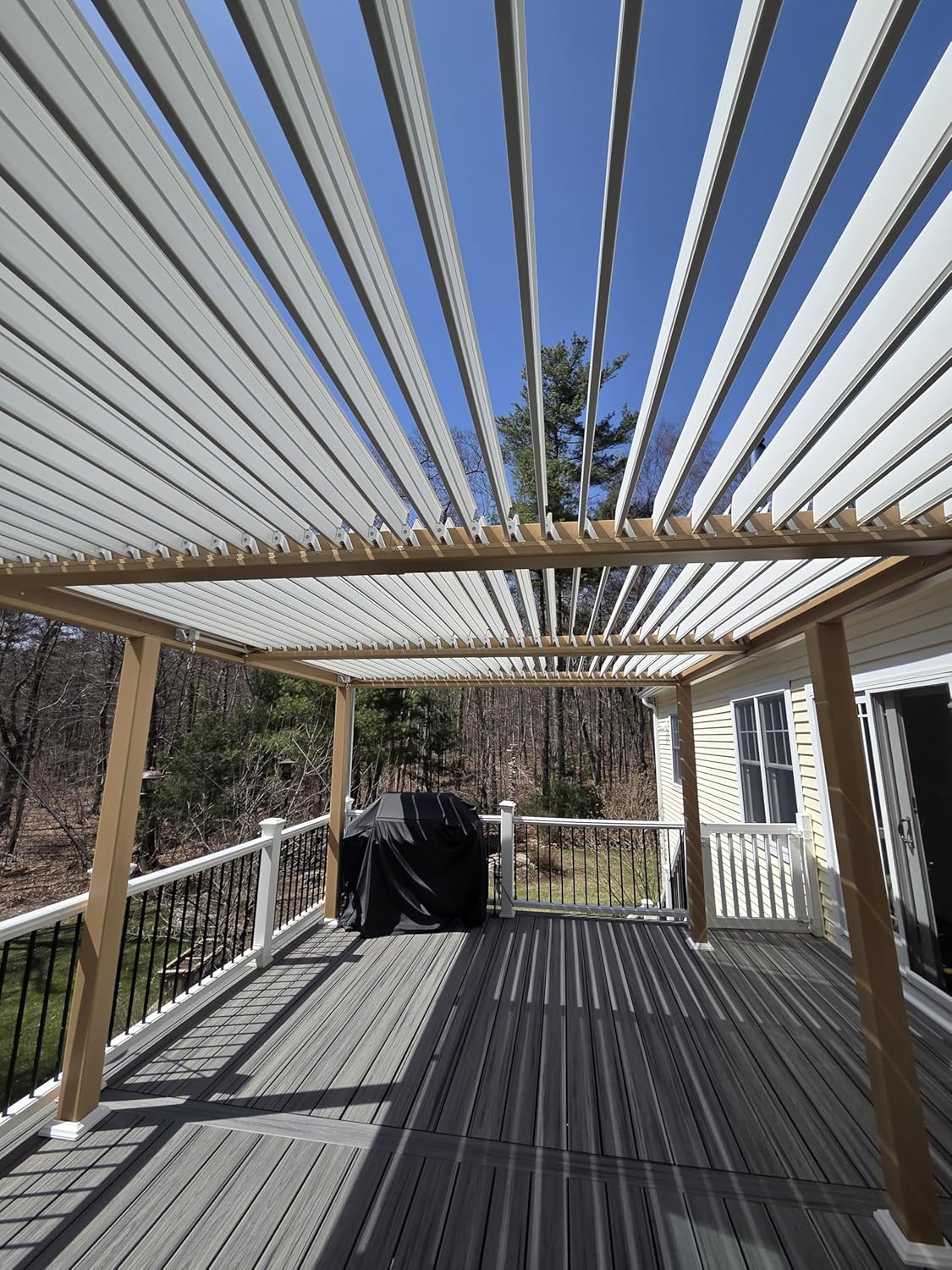 etezen - Pergola Bioclimatique bois effet alu - 3,5x6,35m - lames orientables, imperméable, extérieur