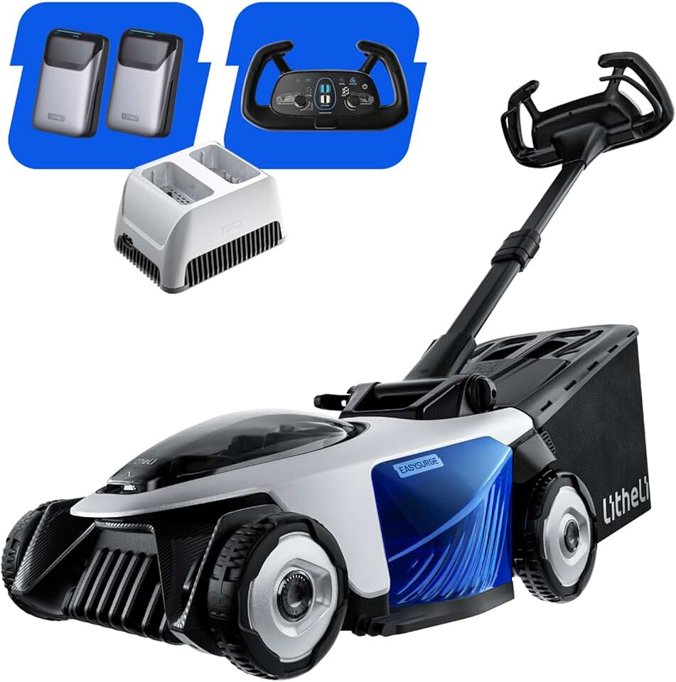 etezen - Easysurge série - 43 cm - Autotractée, 2x20V batteries, 50L bac, réglable, pour pelouses jusqu’à 500m²